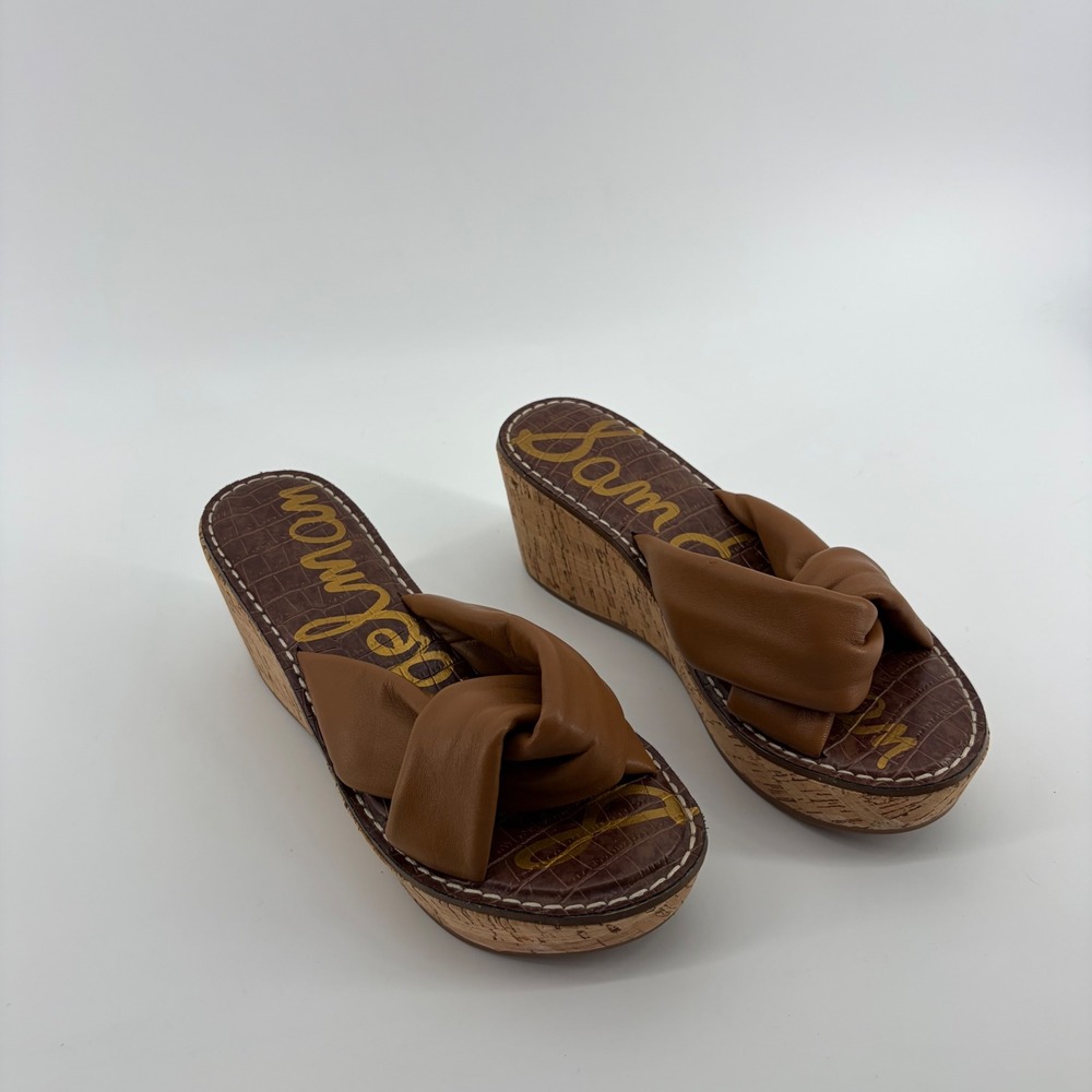 Sam Edelman Womens 8 Brown Wedge Ramsey Knotted Leather Cork Platform Sandals